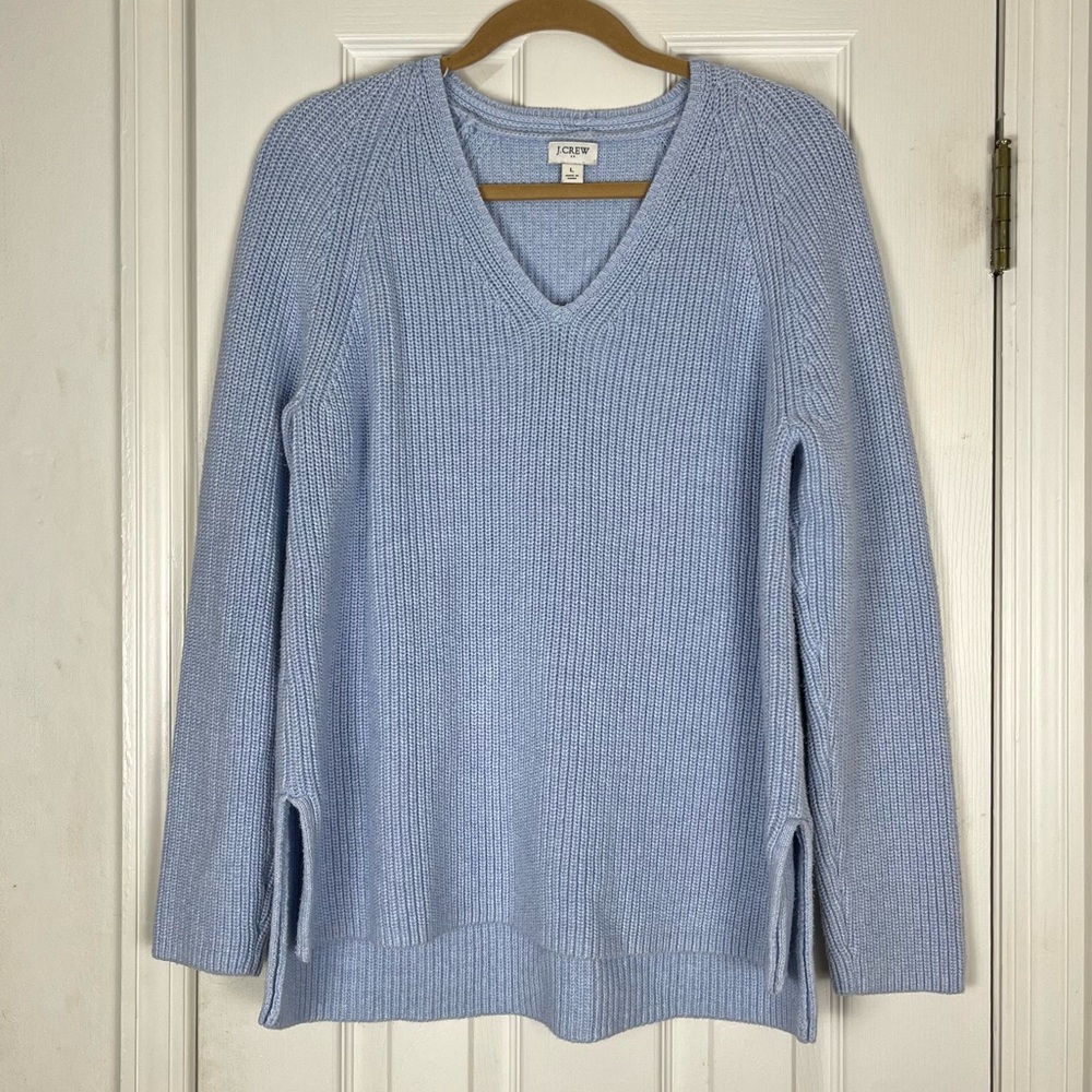J. Crew Re-Imagined V-Neck Ribbed Tunic Sweater Sz L Light Blue